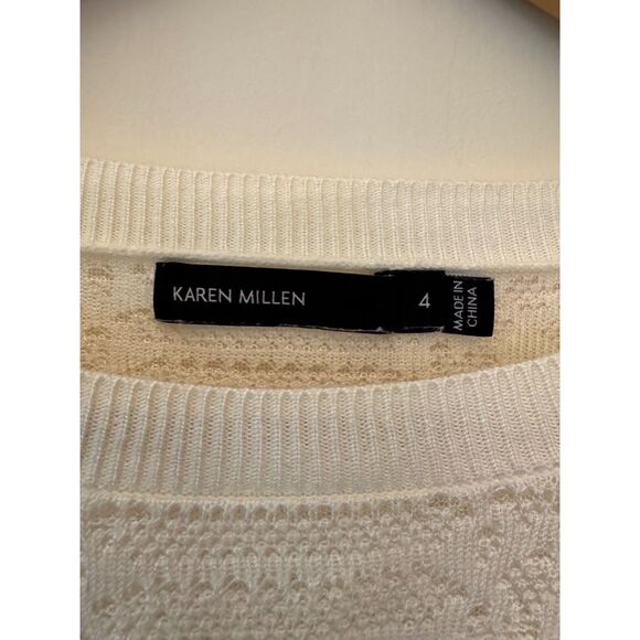 Karen Millen White Open Knit Pullover Sweater 3/4 Sleeves with Shirttail Size 4 - Picture 5 of 5